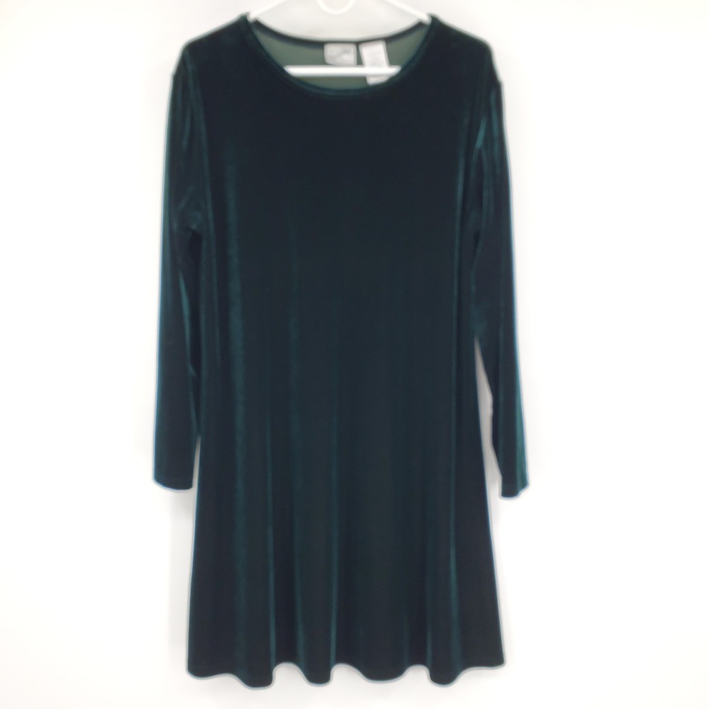 Jacqueline Ferrar Green Velvet Dress Long Sleeve A-Line 12 whimsigoth vintage 90